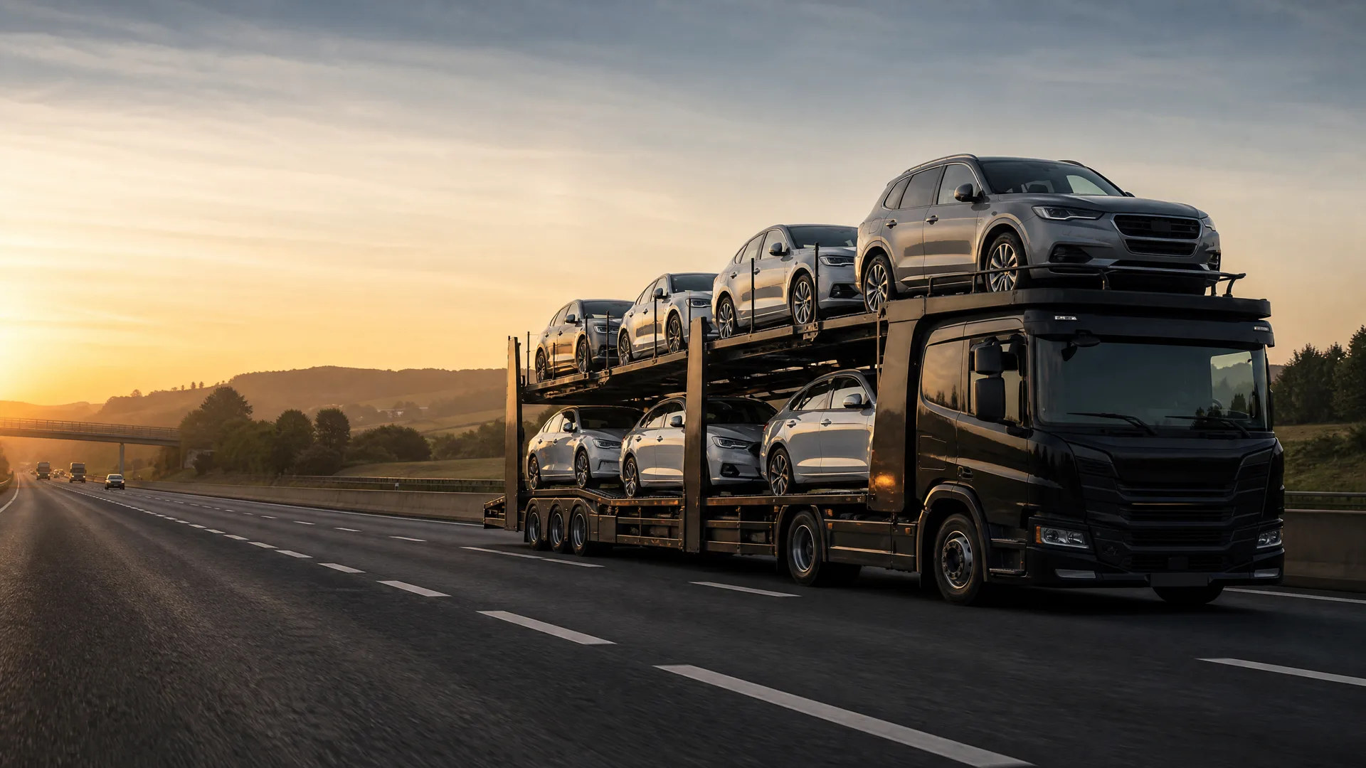 Vehicle transporter carrying cars on a road
